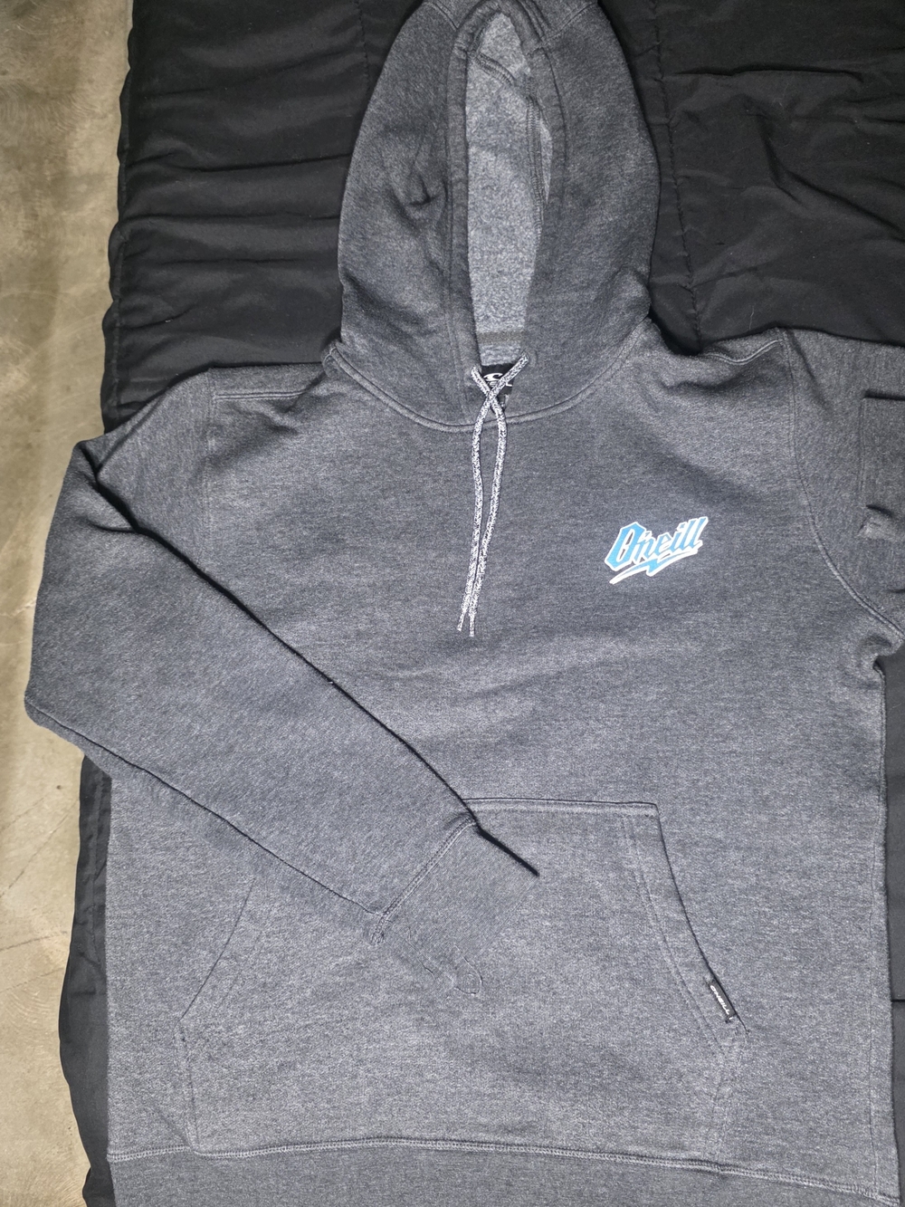 O'Neill Men's Charcoal Gray Hoodie with Teal Logo And Back Graphic